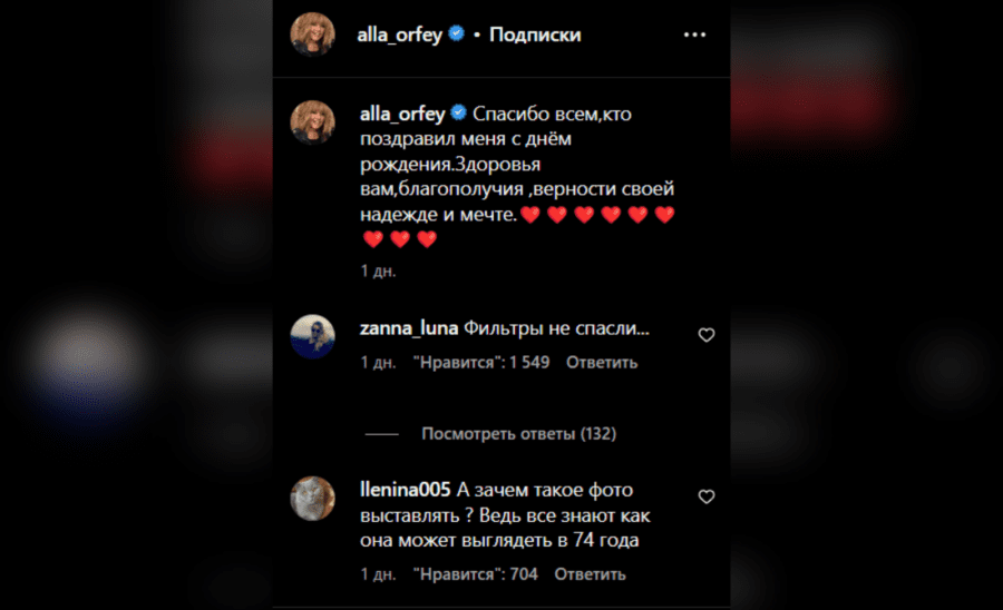 Коментарі під останнім дописом зірки