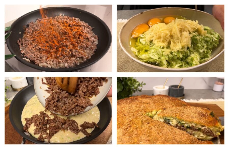 Кабачковий пиріг з яловичим фаршем