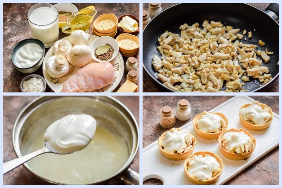 Тарталетки з куркою, грибами та сиром 