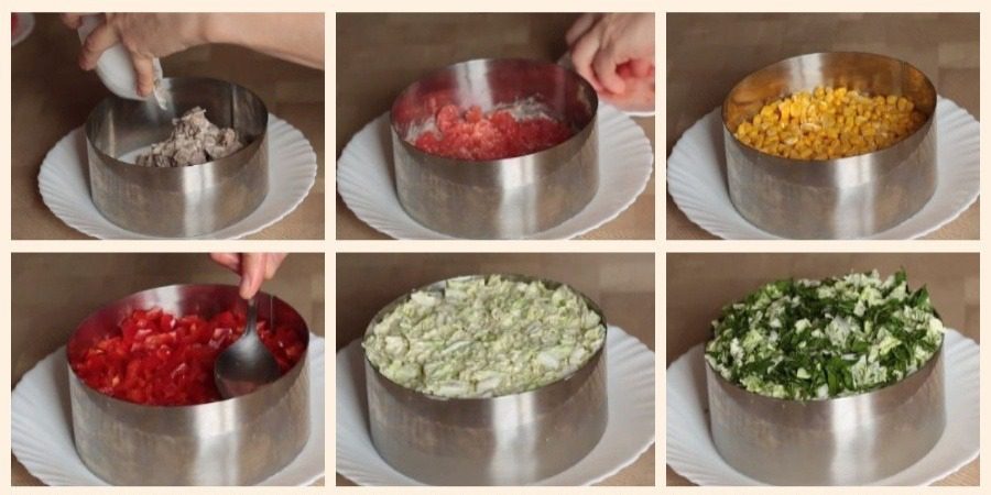 На новорічний стіл готую ніжний салат-тортик з куркою