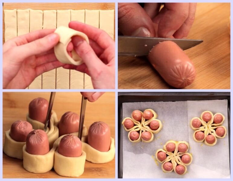 Готую сосиски в листковому тісті з сиром