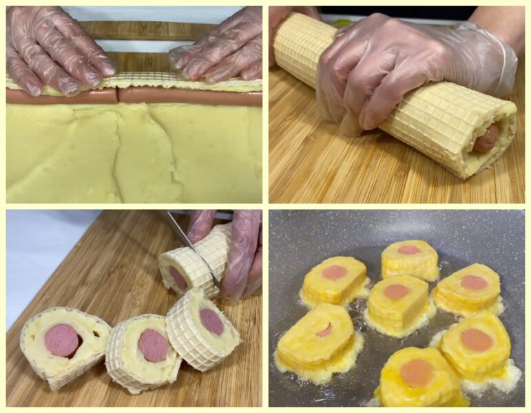 Рулетики з картопляного пюре та сосисок