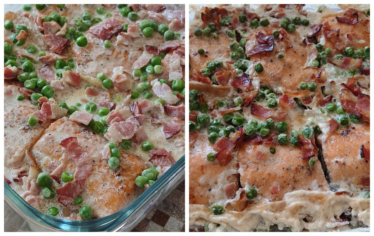 Кулінари розповіли, як готувати смачну рибу у вершковому соусі із зеленим горошком та беконом