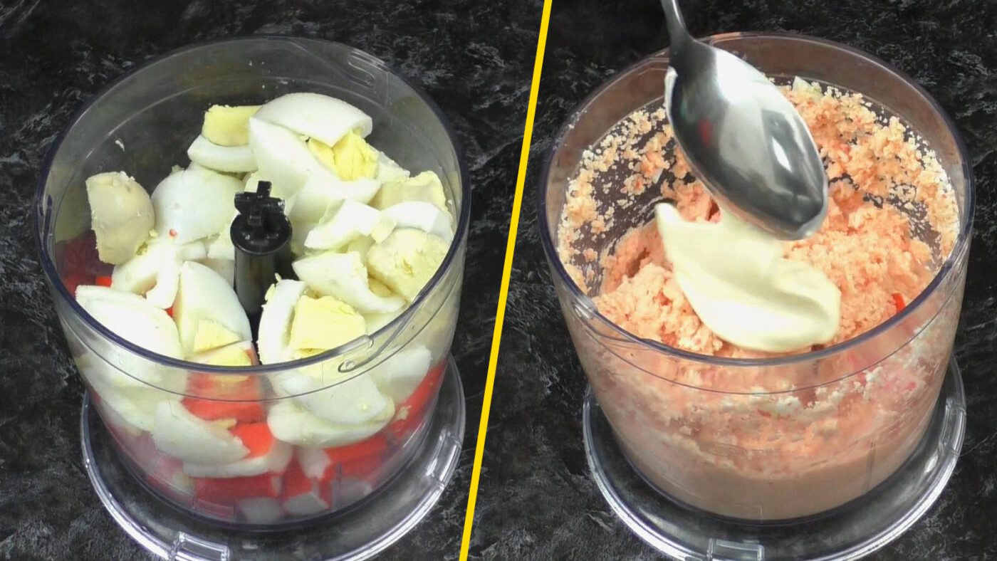 Для цієї намазки можна брати сурімі та розбирати палички на волокна, а не перебивати блендером