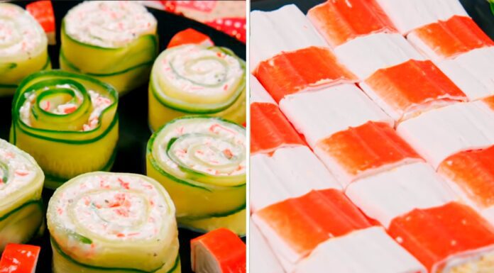 На новорічному столі в мене роли, але незвичайні: роблю закуску з крабових паличок, плавленого сиру й огірка Новорічні роли з крабовими паличками