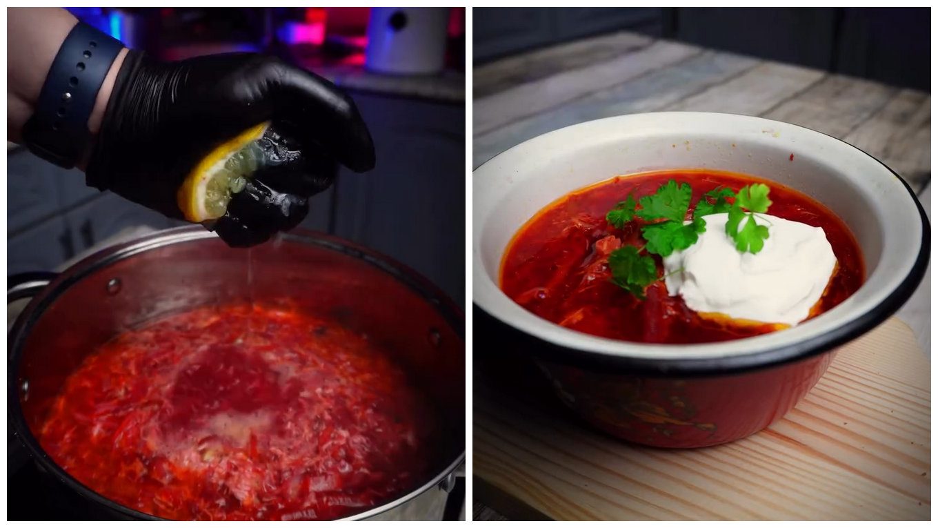 Рецепт червоного борщу з вишнею та запеченим буряком