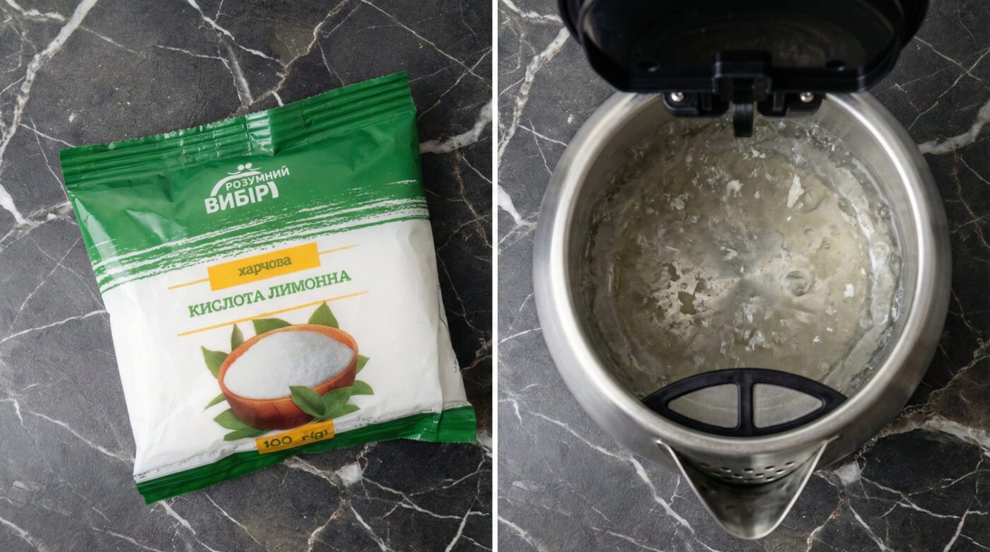 Чищення чайнику від накипу лимонною кислотою та 9% оцтом