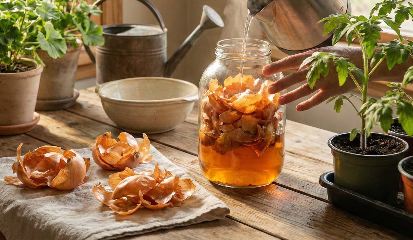 Приготування підживки для розсади та квітів із цибулевого лушпиння