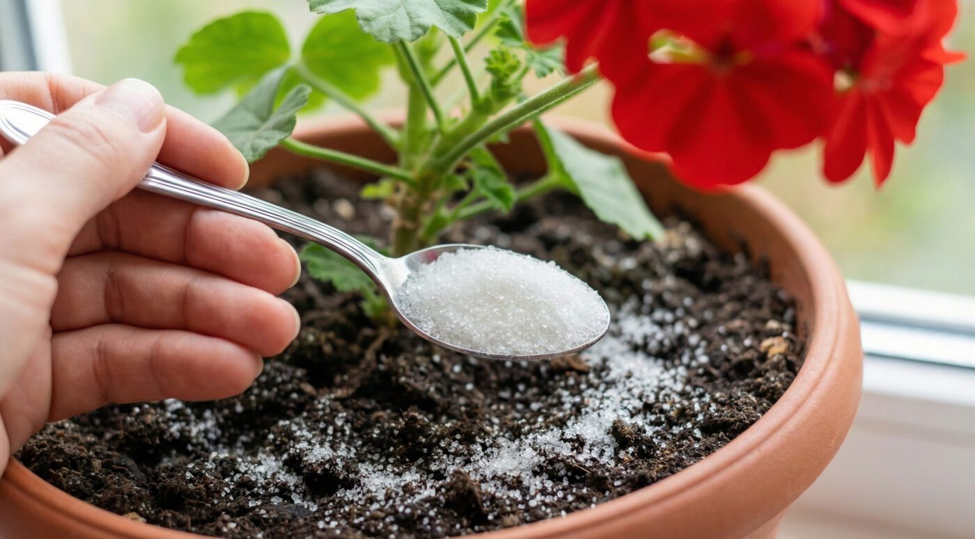 Підживлення герані цукром для пишного росту та цвітіння