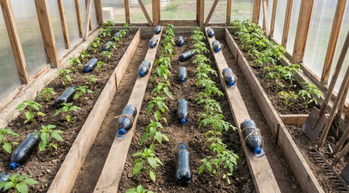 Земля у холодній теплиці прогріється на 2 тижні швидше: розкладаю на грядках темні пляшки з водою Городники показали, як швидко прогріти ґрунт в теплиці навесні пляшками