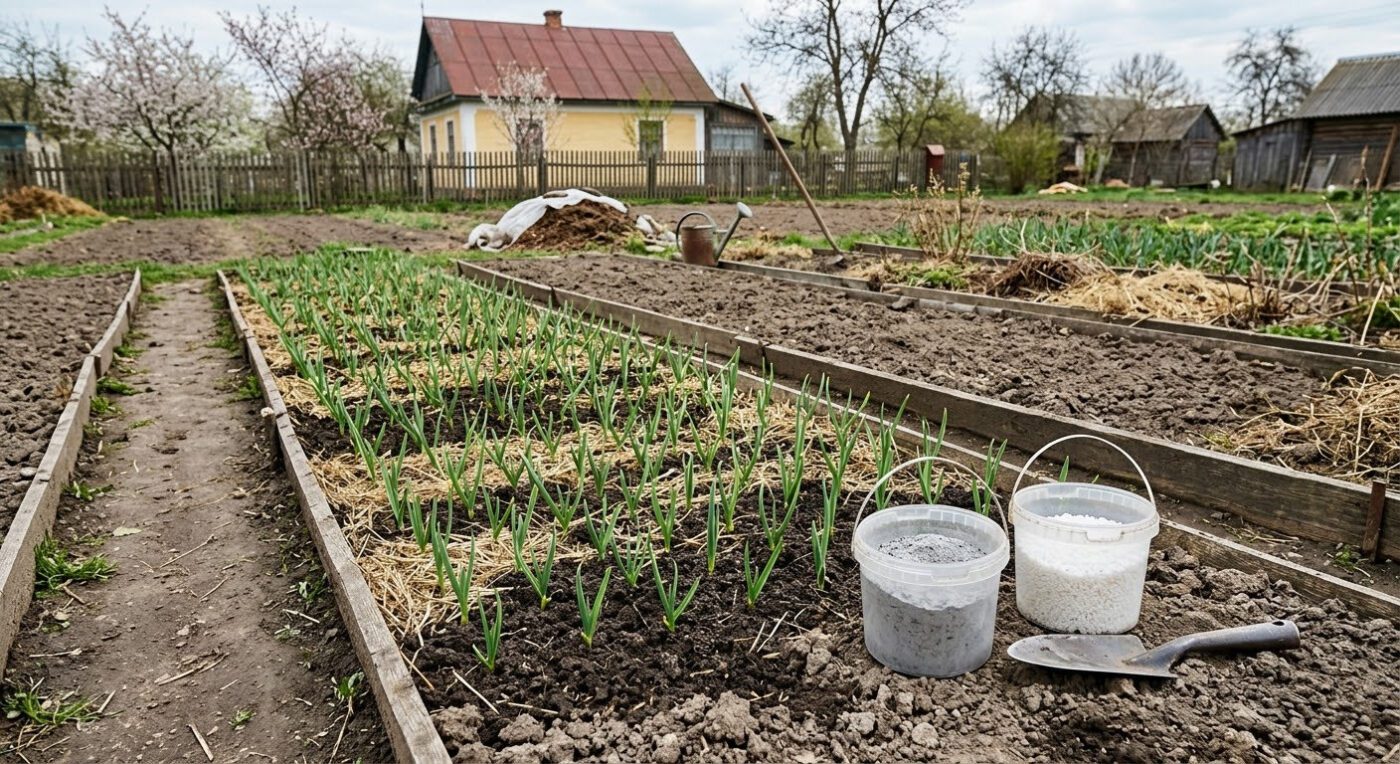 Підживлення часнику в березні попелом та селітрою