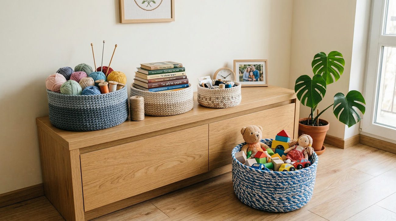 Як зробити стильні дизайнерські кошики зі старих футболок і фольги