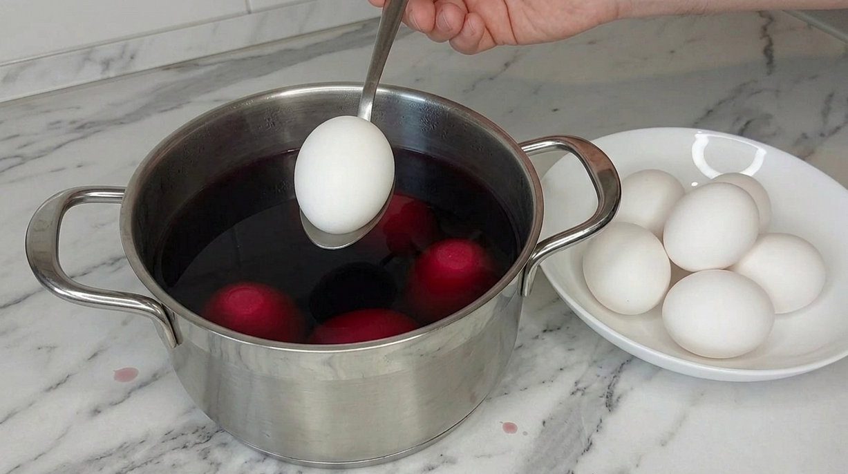 Фарбування великодніх яєць у блакитний та синій колір червоною капустою