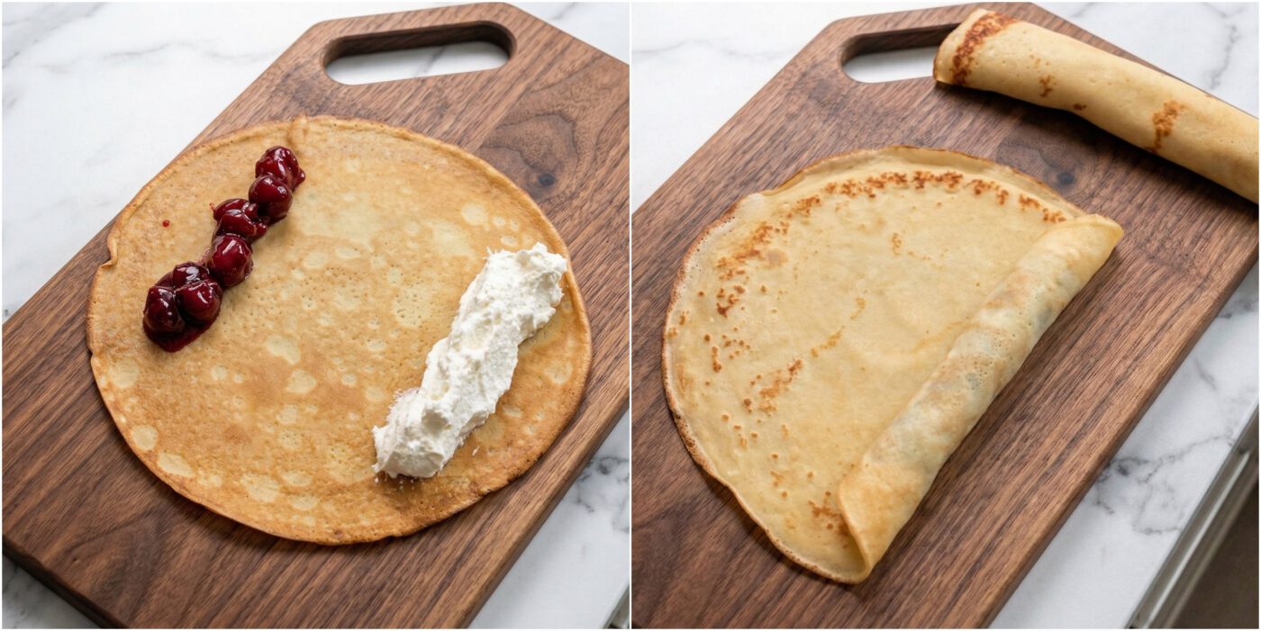 Рецепт ніжних налисників з потрійною начинкою