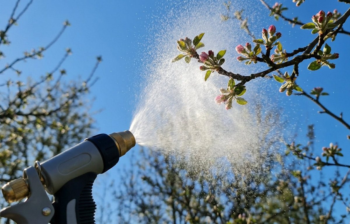 Поки бруньки ще не повністю розпустилися, обробіть дерева, але вже не агресивними розчинами