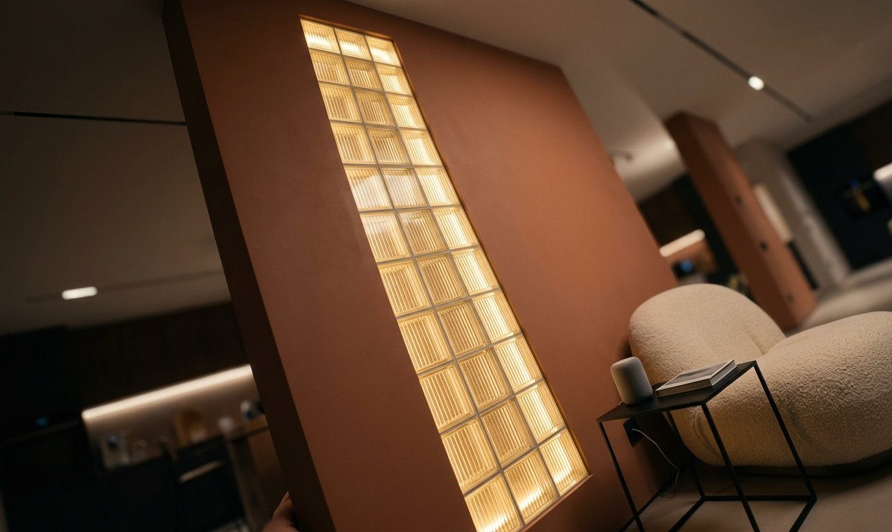 Якщо додати у скляні блоки підсвітку, то вони можуть стати цікавим акцентом у стіні