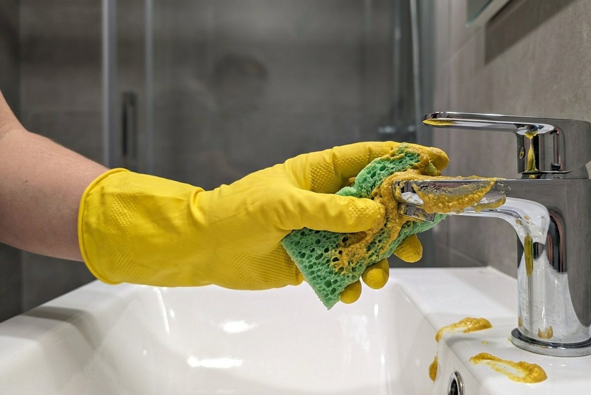 У ванній кімнаті можна відмити гірчицею мильні сліди та легкий наліт, але не іржу