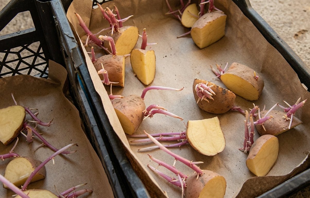 Розрізану картоплю без підготовки краще не висаджувати одразу, а спершу підсушити у теплому приміщенні