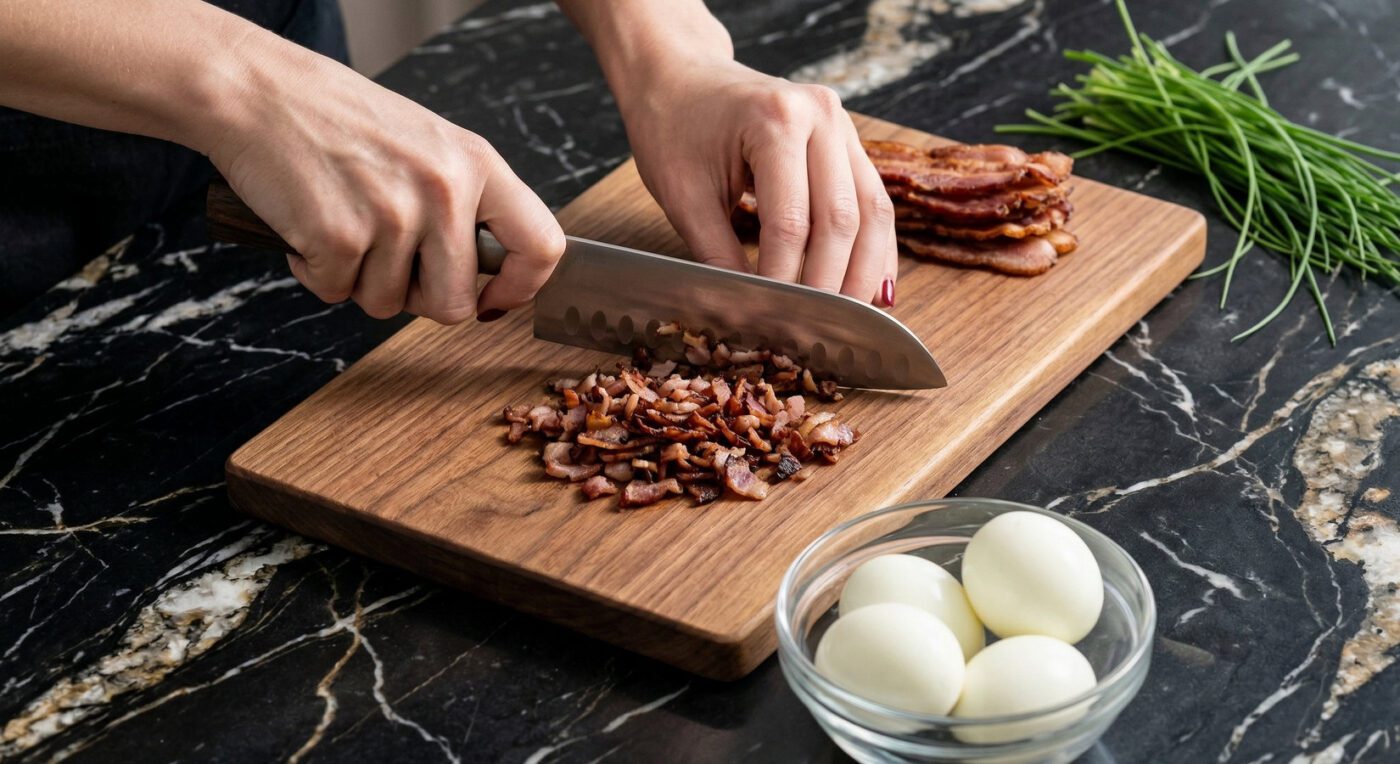 Замість бекону у намазку можна додати копчену курку, обсмажені печериці або консервований тунець