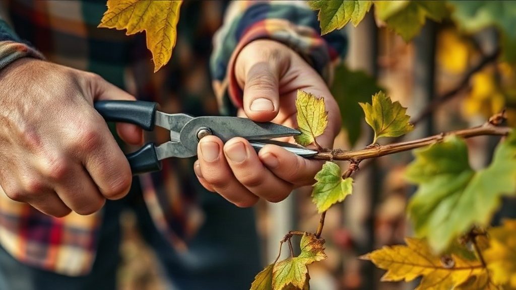 Процес обрізки виноградної лози секатором