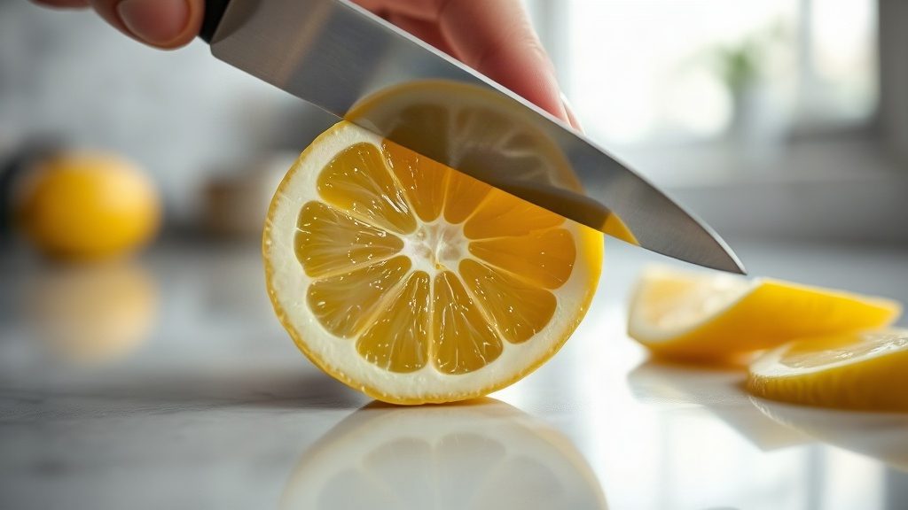 Процес нарізання лимону на скибочки