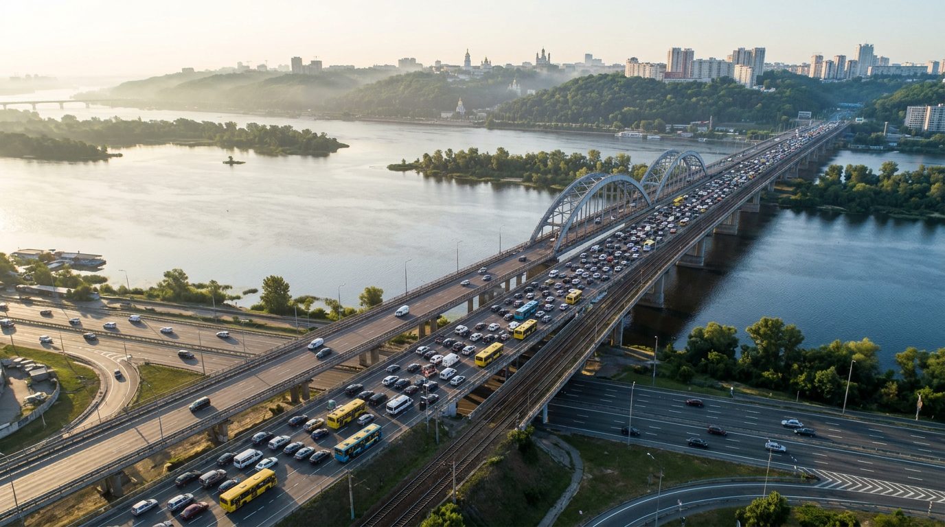 Рух автотранспорту Дарницьким мостом у Києві
