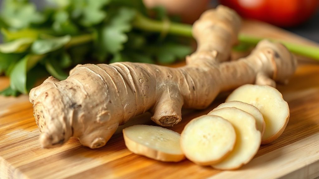 Свіжий корінь імбиру на кухонній дошці