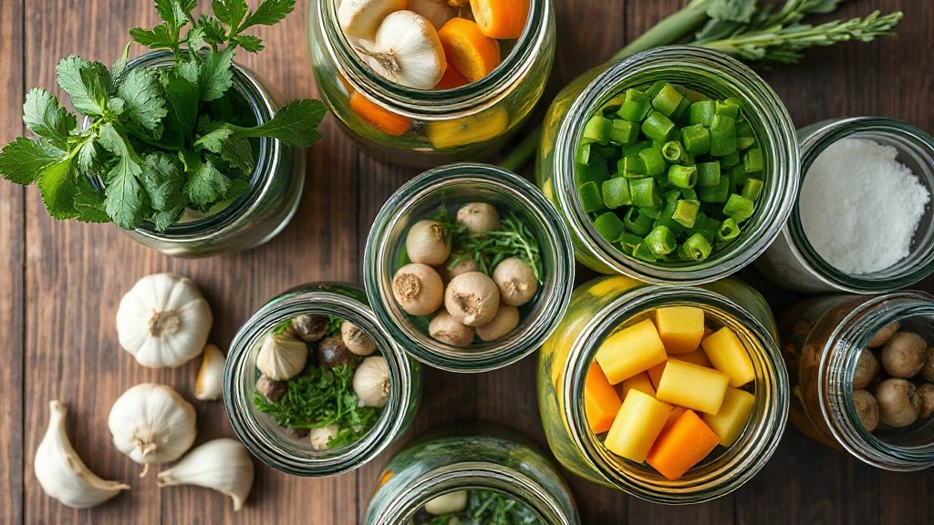 Процес наповнення банок овочами