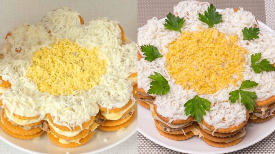 Закусочний торт-салат з крекерів за 10 хвилин