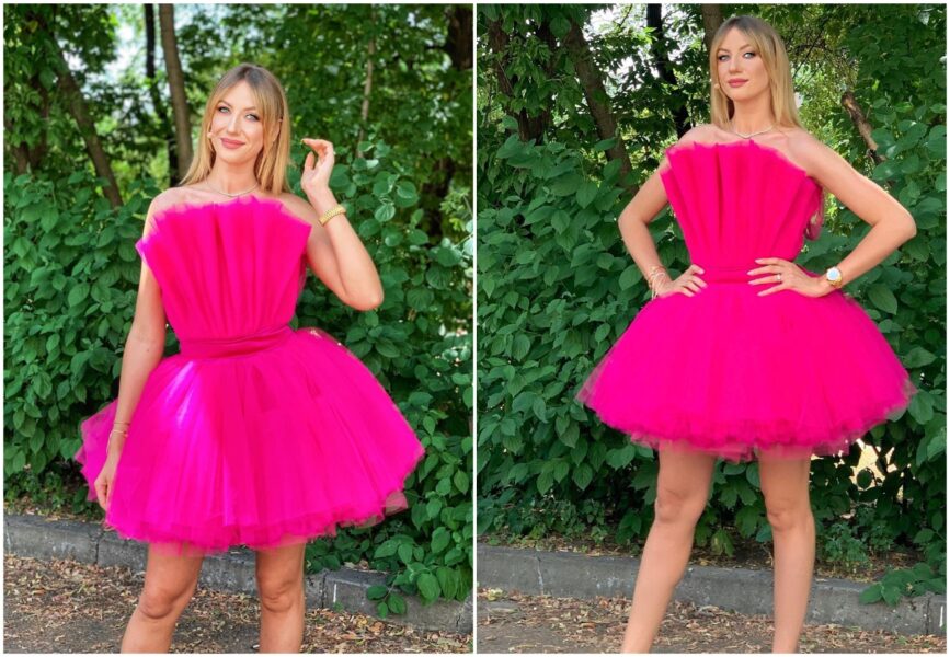 Леся Нікітюк позувала у рожевій сукні