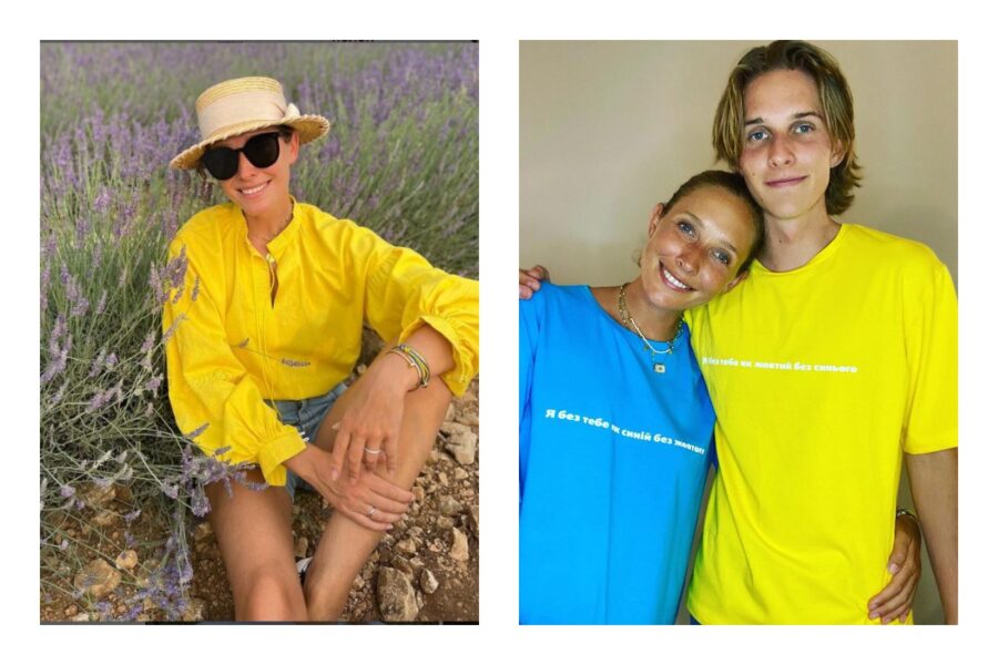 Катя Осадча с сином у жовто-блакитних кольорах