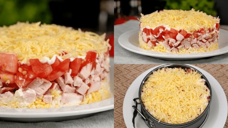 Рецепт салату із копченої курки, яєць, помідорів та сиру