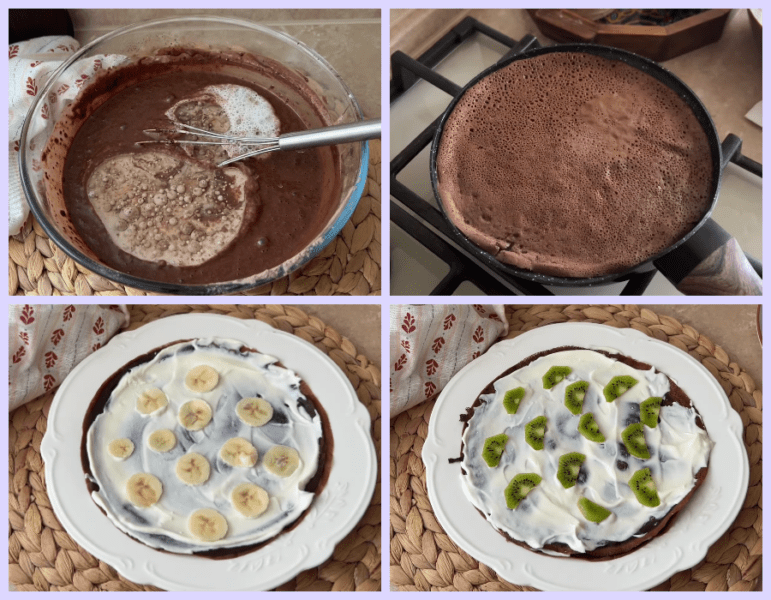 Готую торт із шоколадних млинців на сковороді