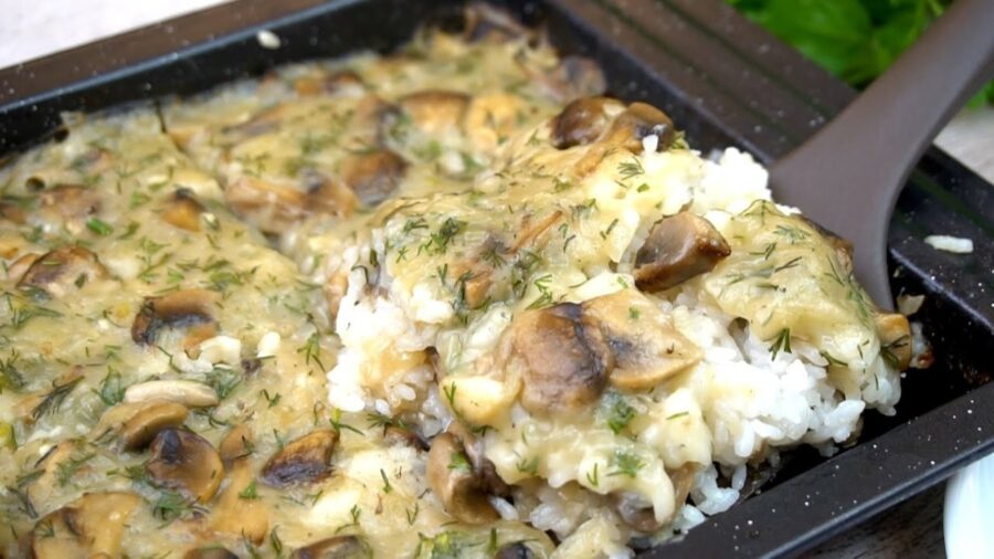 Рецепт запіканки з рисом та грибами