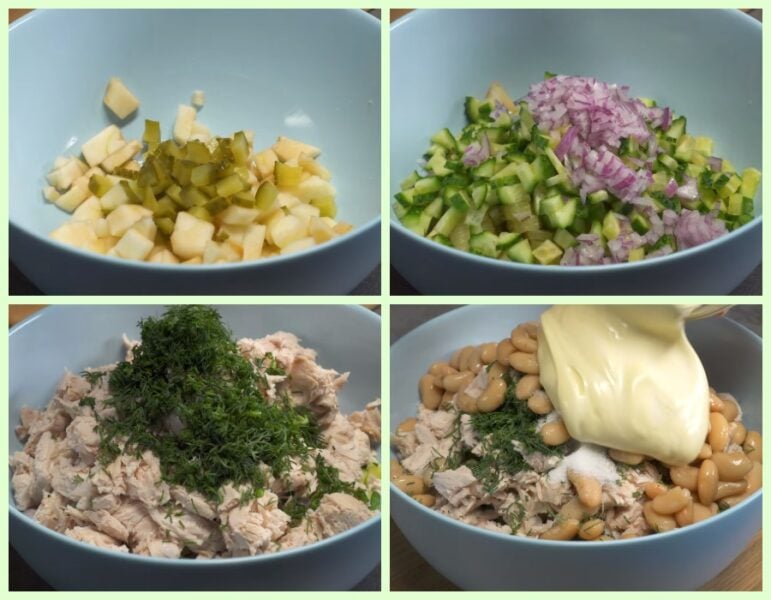 Салат із куркою, квасолею та огірками
