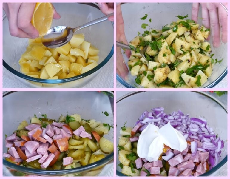 Готую німецький салат із картоплею та ковбасою