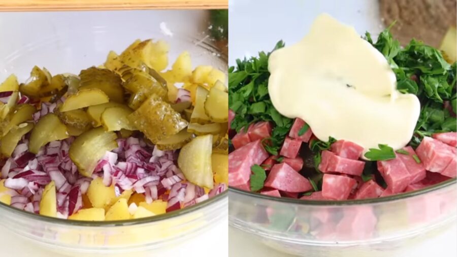 Рецепт ситного картопляного салату з ковбасою 