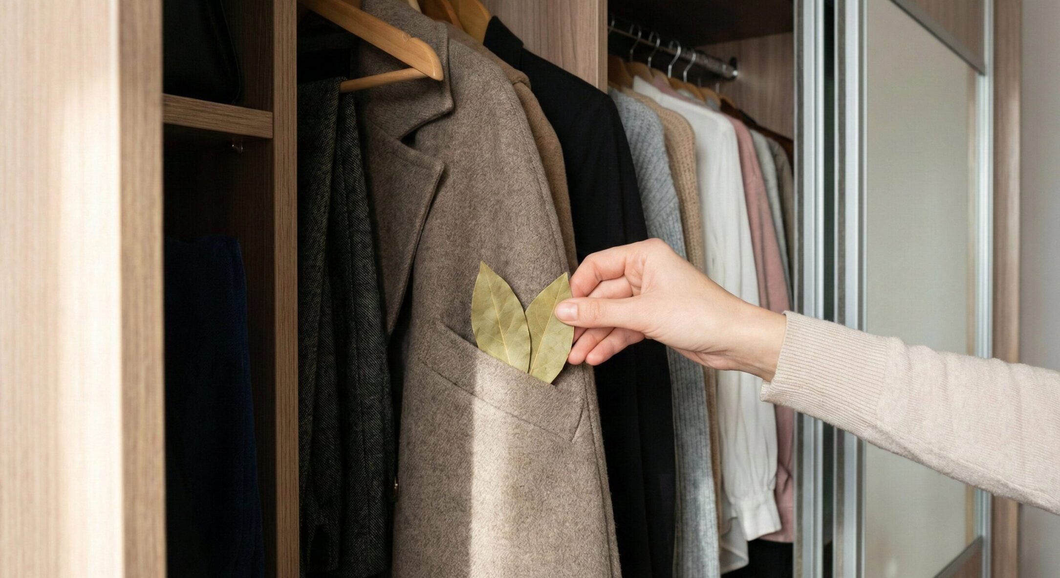 Кладу 2 лаврові листи у кишені пальта – і міль більше не чіпає речі: одяг тепер у безпеці, і запах чудовий 