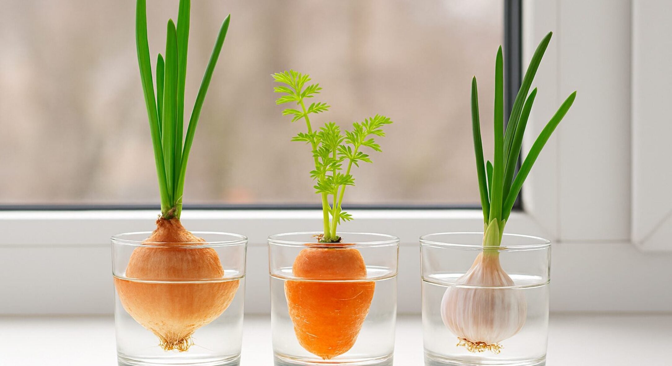 Не лише цибулю вирощую у склянці з водою: на моєму підвіконні ще 7 стаканчиків із зеленню 