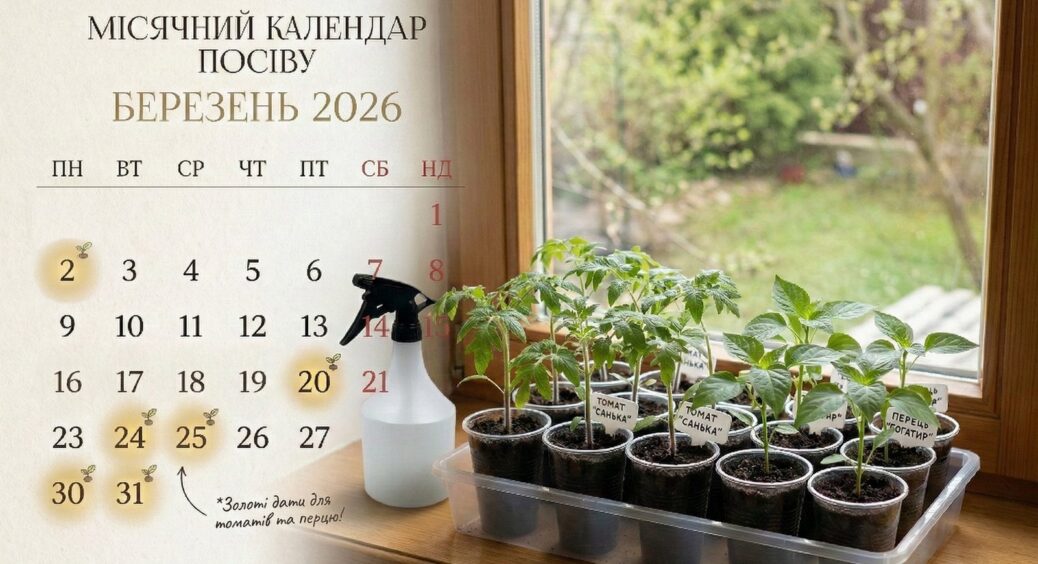 Місячний посівний календар на березень 2026: золоті дати для посіву томатів і перцю на розсаду 